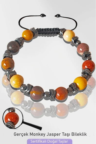 Sertifikalı Silver Hematitli Doğal Monkey Jasper Taşı Bileklik - Ayarlamalı ürün görseli 1