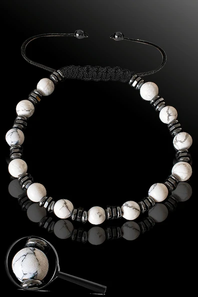 Sertifikalı Silver Hematitli 6 Mm Doğal Havlit Taşı Bileklik - Ayarlamalı ürün görseli 1