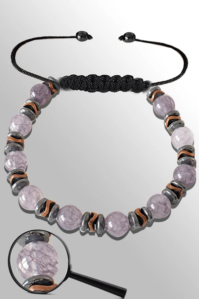Sertifikalı Rose Silver Hematitli Gri Akik Taşı Bileklik - Ayarlamalı ürün görseli 1