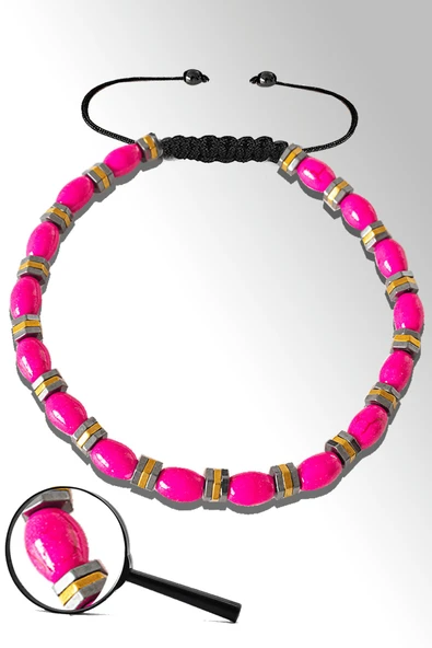 Sertifikalı Gold Silver Hematitli Pembe Sedef Taşı Bileklik - Ayarlamalı ürün görseli 1