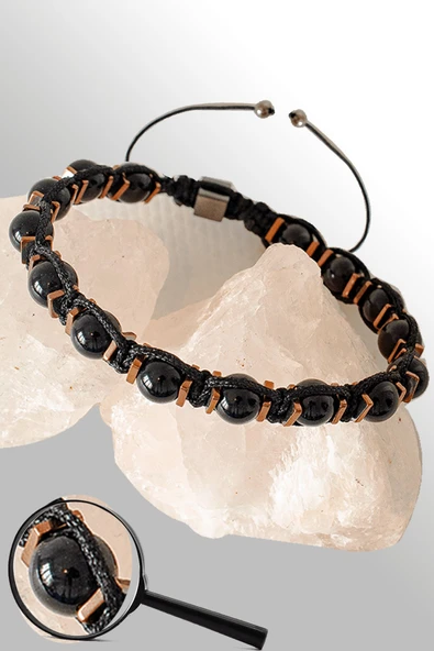 Sertifikalı Rose Hematitli 6 Mm Doğal Şungit (Shungite) Taşı Bileklik ürün görseli 1