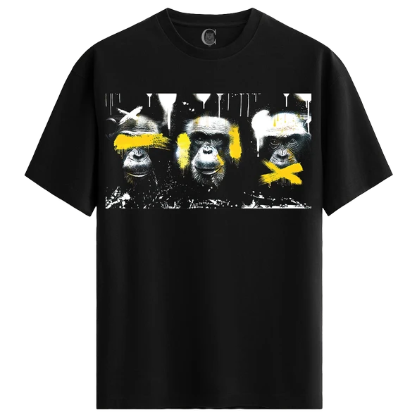 Monkey Graffiti - %100 Pamuklu Kadın Siyah Tişört - Premium Quality ürün görseli 1