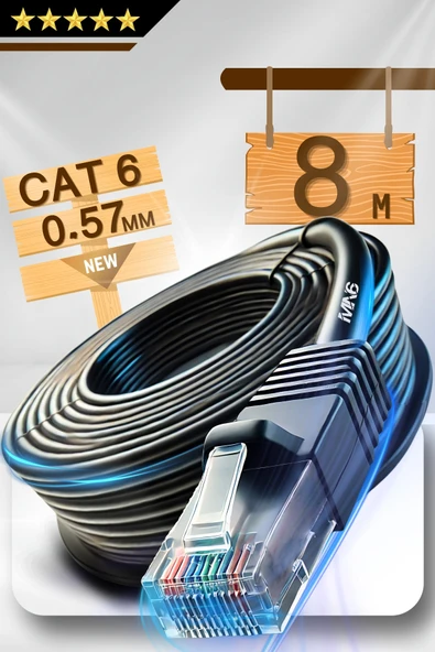 MN6 M107x 8 Metre Internet Kablosu/utp 0,57mm Cat6 Iki Kat Korumalı/ Iç Dış Mekan/8m Ethernet Kablosu ürün görseli 1