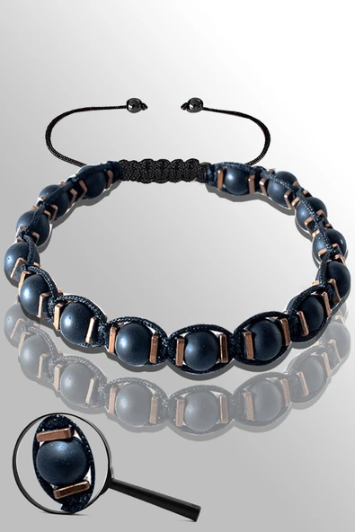 Sertifikalı Makrome 6 Mm Doğal Ham Şungit ( Shungite ) Taşı Bileklik ürün görseli 1