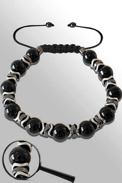 Sertifikalı Silver Hematitli 8 Mm Doğal Siyah Turmalin Taşı Bileklik ürün görseli 1