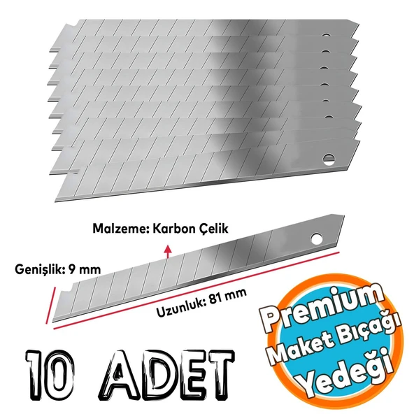 10 Adet 9 mm x 81 mm Maket Bıçağı Yedeği Ucu Kırılabilir Yedek Uç Bıçak Ucu  Jilet İthal 10'lu ürün görseli 1