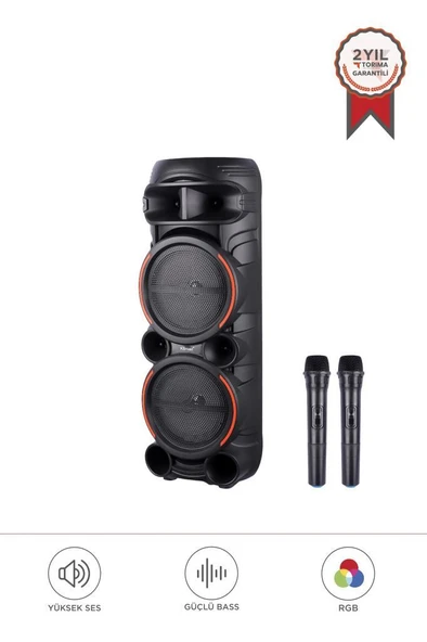 Bluetooth Hoparlör Rgb Işıklı Çift Mikrofonlu Taşınabilir Parti Speaker KTS-2058 Siyah ürün görseli 1