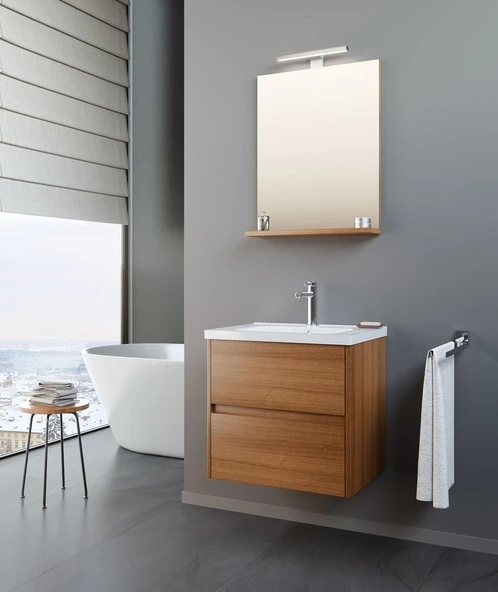 Orka Düden 65 cm MDF Çekmeceli Teak Banyo Dolabı Takımı ürün görseli 1