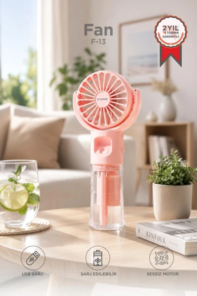 Vantilatör Şarjlı Su Buharlı Mini Masa Fan F13 Pembe ürün görseli 1