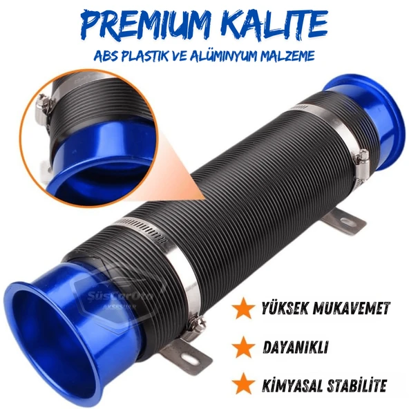 Universal Akordiyon Açık Hava Filtre Borusu Performans ve Ses Arttırıcı Uzayan Esnek Hortum 75 mm Hava Filtre Uzatma Sprali Mavi ürün görseli 1