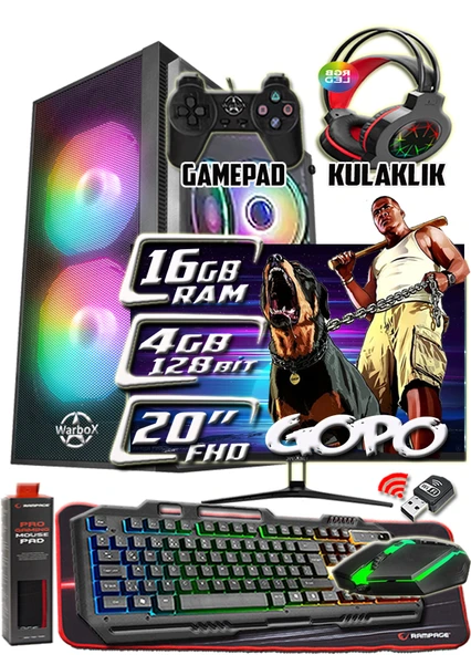WarboX GOPO X5650 İşlemci 16gb Ram 256gb SSD 250gb Hdd R7 240-4gb E.kartı 20" Monitör Gaming PC ürün görseli 1