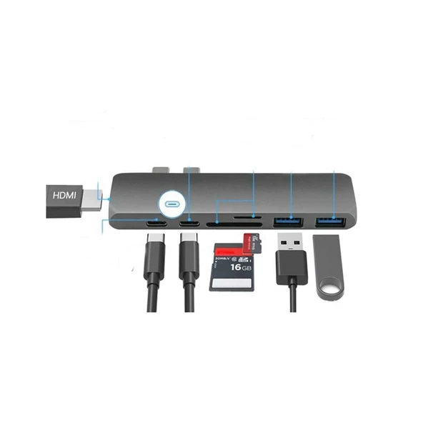 S Line Macbook TYPE C HDMI USB HUB CARD READER 7in1 - FHD0406 ürün görseli 1