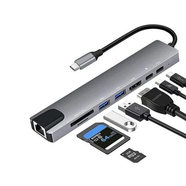 S Line Type-C Çevirici 8in1 - FHD46 ürün görseli 1