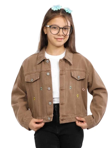 PAPATYA NAKIŞLI JEANS KIZ CEKET ürün görseli 1