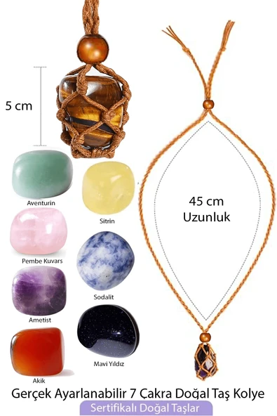 Sertifikalı Orijinal Şifa Seti Makrome Örgülü 7 Çakra Doğal Taş Kolye Ayarlanabilir - Kahve ürün görseli 1