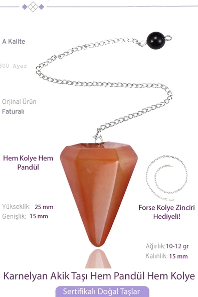 Sertifikalı Karnelyan Akik Taşı Pandül Sarkaç Hem Pandül - Hem Kolye ürün görseli 1