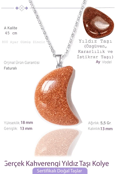 Sertifikalı Ay Model Gerçek Kahverengi Yıldız Taşı Kolye ürün görseli 1