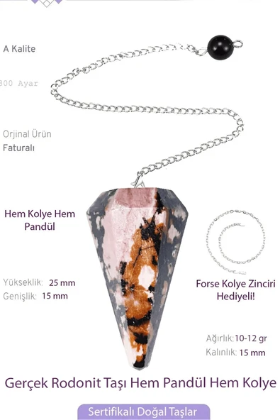 Sertifikalı Rodonit Taşı Pandül Sarkaç Hem Pandül - Hem Kolye ürün görseli 1