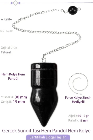 Sertifikalı AAA+ Shungite - Şungit Taşı Pandül Sarkaç Hem Pandül - Hem Kolye ürün görseli 1