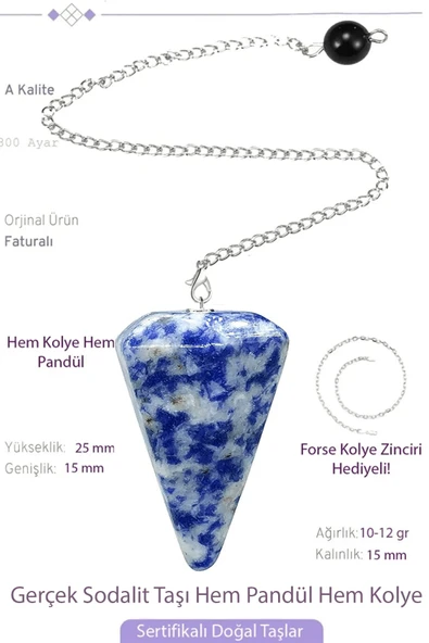 Sertifikalı Sodalit Taşı Pandül Sarkaç Hem Pandül - Hem Kolye ürün görseli 1