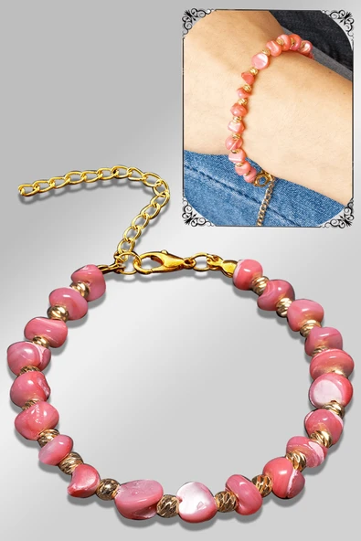 Sertifikalı Amorf Model Pembe Renkli Sedef Taşı Bileklik (Ayarlamalı) ürün görseli 1