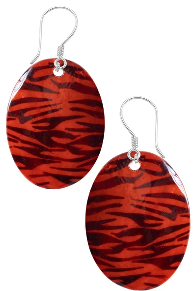 Sertifikalı Leopar Desenli Oval Kırmızı Renkli Sedef Taşı Küpe ürün görseli 1