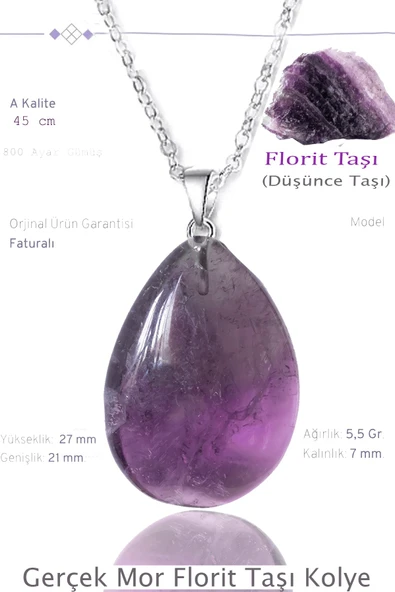 Sertifikalı Damla Model Mor Florit Taşı Kolye - Gümüş Aparatlı ürün görseli 1