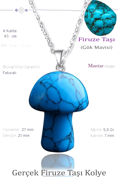 Sertifikalı Mantar Model Firuze Taşı Kolye - Gümüş Aparatlı ürün görseli 1