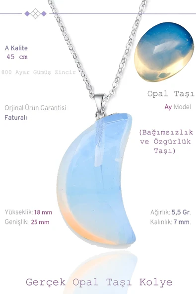 Sertifikalı Gerçek Ay Model Opal Taşı Kolye ürün görseli 1