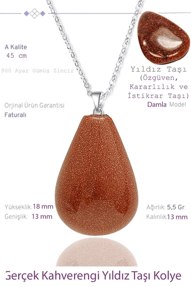 Sertifikalı Damla Model Gerçek Kahverengi Yıldız Taşı Kolye ürün görseli 1