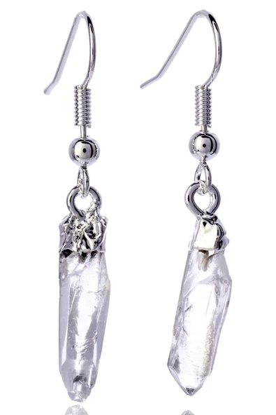 Sertifikalı Ham İşlenmemiş Kristal Kuvars Taşı Küpe ürün görseli 1