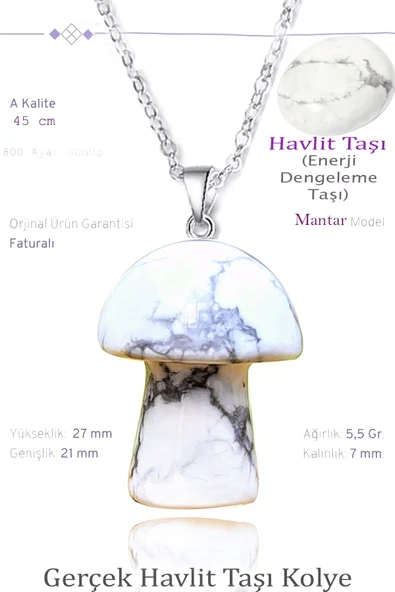 Sertifikalı Mantar Model Havlit Taşı Kolye - Gümüş Aparatlı ürün görseli 1