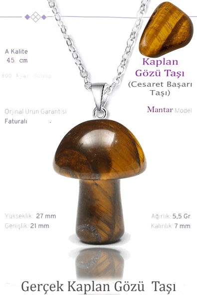 Sertifikalı Mantar Model Kaplan Gözü Taşı Kolye - Gümüş Aparatlı ürün görseli 1