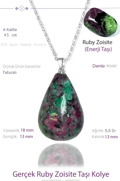 Sertifikalı Damla Model Ruby Zoisite Taşı Kolye - Anyolit Taşı ürün görseli 1