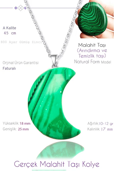 Sertifikalı Ay Model Gerçek Malahit Taşı Kolye ürün görseli 1