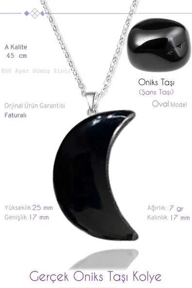 Sertifikalı Ay Model Gerçek Oniks Taşı Kolye ürün görseli 1