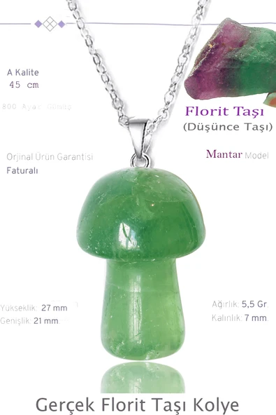 Sertifikalı Mantar Model Florit Taşı Kolye - Gümüş Aparatlı ürün görseli 1