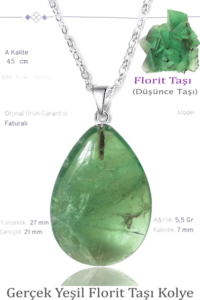 Sertifikalı Damla Model Yeşil Florit Taşı Kolye - Gümüş Aparatlı ürün görseli 1