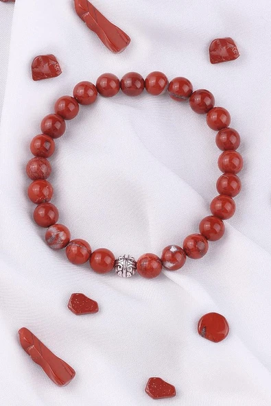 Sertifikalı Kırmızı Jasper Taşı Bileklik - Gümüş Aparatlı ürün görseli 1