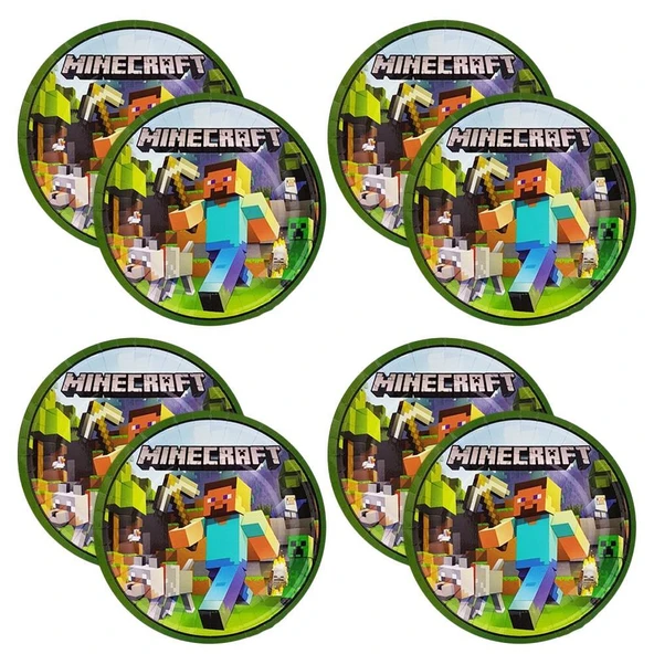 MİNECRAFT TEMALI KARTON TABAK VE BARDAK SETİ 8+8 ADET - Resim 4