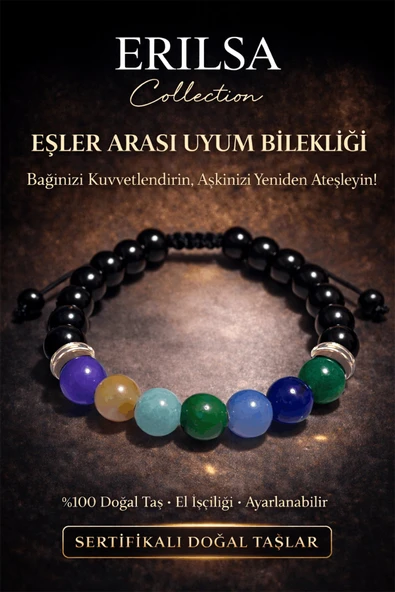Sertifikalı Eşler Arası Uyum Artırma Bilekliği - Ametist Akuamarin Kuvars Akik Yeşim Angelit Taşı ürün görseli 1