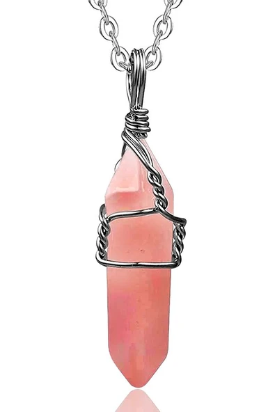 Sertifikalı Doğal Yüksek Kalite Pembe Gül Kuvars Taşı Kolye ürün görseli 1