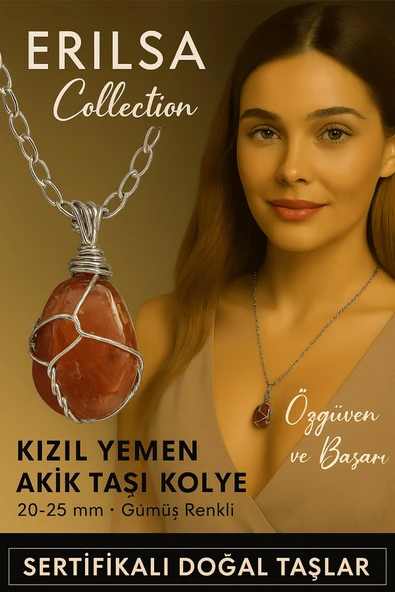 Sertifikalı Gümüş Tel Sargılı Doğal Kızıl Yemen Akik Taşı Kolye – 20-25 mm Koruma ve Denge Taşı ürün görseli 1
