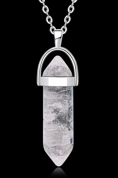 Sertifikalı Doğal Kristal Kuvars Taşı Doğal Taş Kolye ürün görseli 1