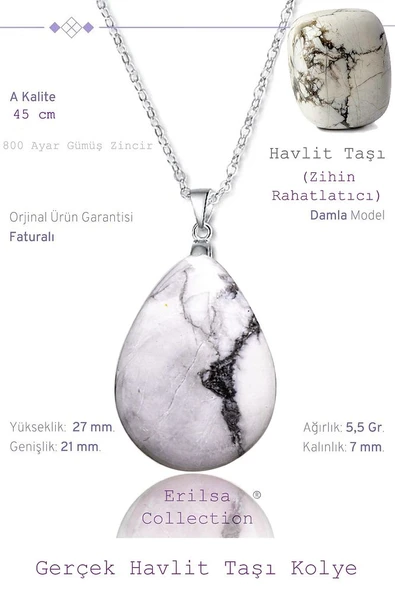 Sertifikalı Damla Model Havlit Taşı Kolye (GÜMÜŞ APARATLI) ürün görseli 1