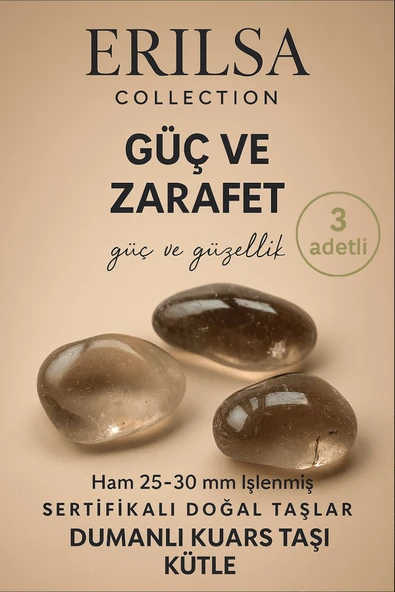 Sertifikalı Doğal Dumanlı Kuvars Taşı Kütle – Denge ve Güç Veren El Taşı 25-30 mm - 3 Adetli ürün görseli 1