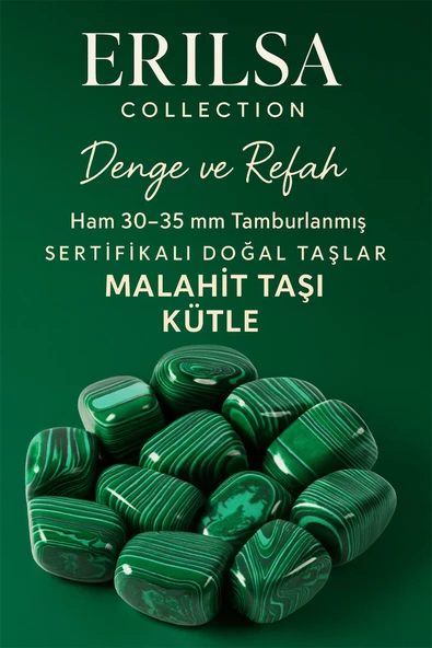 Sertifikalı Doğal Malahit Taşı Kütle 30-35 mm – Denge ve Refah Kristali El Taşı ürün görseli 1