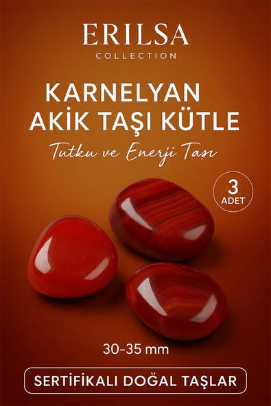 Sertifikalı Karneol - Karnelyan Akik Taşı Kütle 3’lü Set (30-35 mm) – Tutku ve Enerji Taşı ürün görseli 1