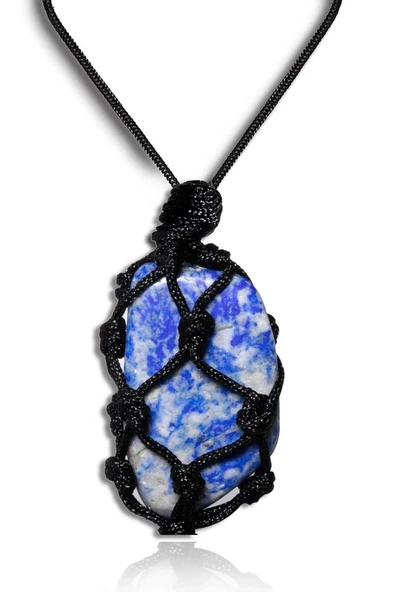 Sertifikalı Ayarlanabilir Makrome Doğal Lapis Lazuli Taşı Kolye ürün görseli 1
