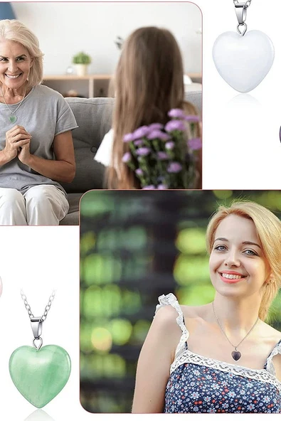 Sertifikalı Kalp Model Gerçek Malahit Taşı Kolye - Resim 3
